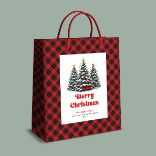 Chic buffalo plaid tree Christmas bag personalized