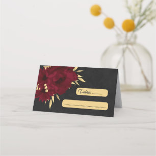 Chic burgundy and gold black place card