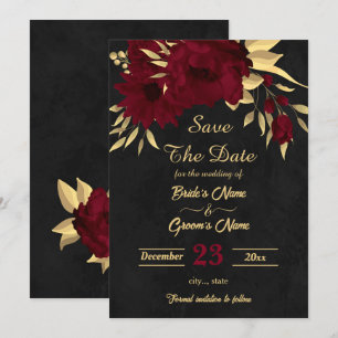 Chic burgundy and gold black  save the date