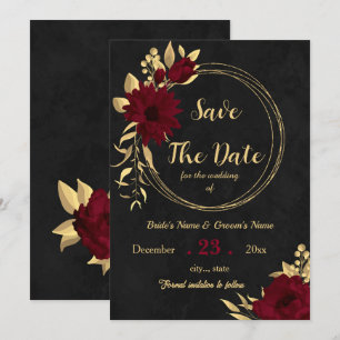 Chic burgundy and gold black  save the date