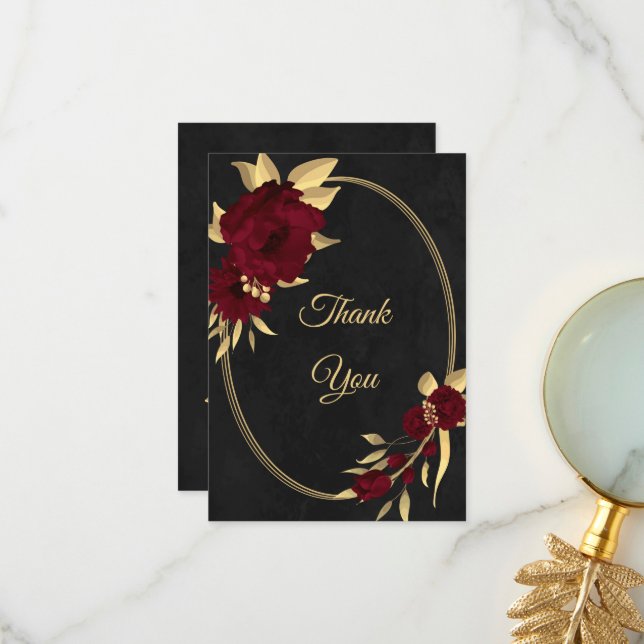 Chic burgundy and gold black  thank you card (Front/Back In Situ)