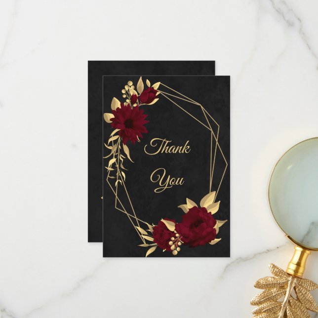 Chic burgundy and gold black  thank you card (Front/Back In Situ)