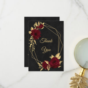 Chic burgundy and gold black thank you card