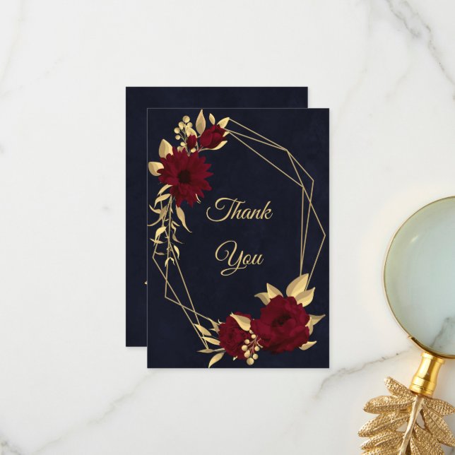 Chic burgundy and gold black  thank you card (Front/Back In Situ)