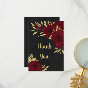 Chic burgundy and gold black  thank you card
