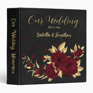 Chic burgundy and gold black wedding album binder
