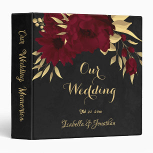 Chic burgundy and gold black wedding album binder