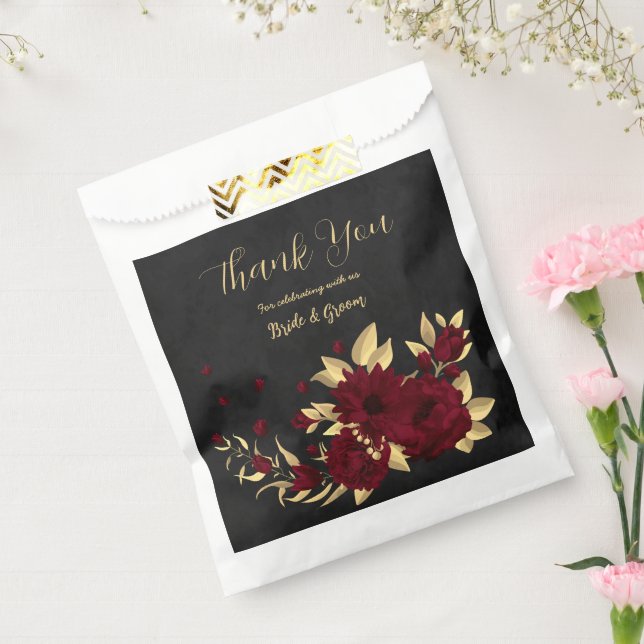 Chic burgundy and gold black wedding favour bag (Sealed)