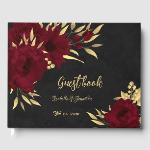 Chic burgundy and gold black wedding guest book