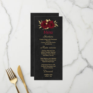 Chic burgundy and gold black wedding menu