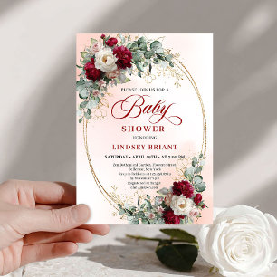 Chic Burgundy and Gold Boho Baby Shower Invite