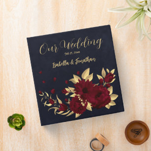 Chic burgundy and gold navy blue wedding album binder