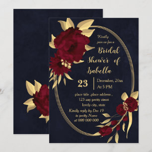 Chic burgundy and gold navy bridal shower invitation