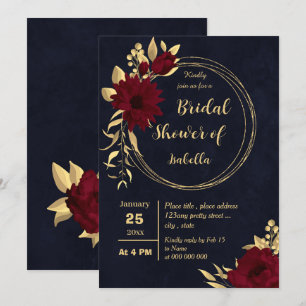 Chic burgundy and gold navy bridal shower invitation