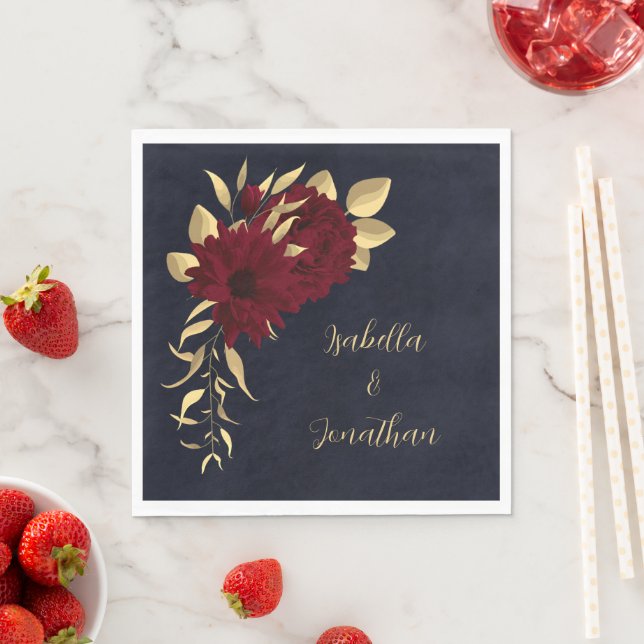 Chic burgundy and gold navy napkin (Insitu)