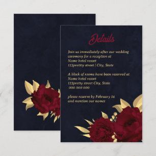 Chic burgundy and gold navy wedding enclosure card