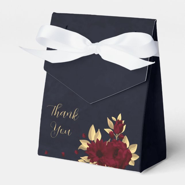 Chic burgundy and gold navy wedding favor box (Front Side)