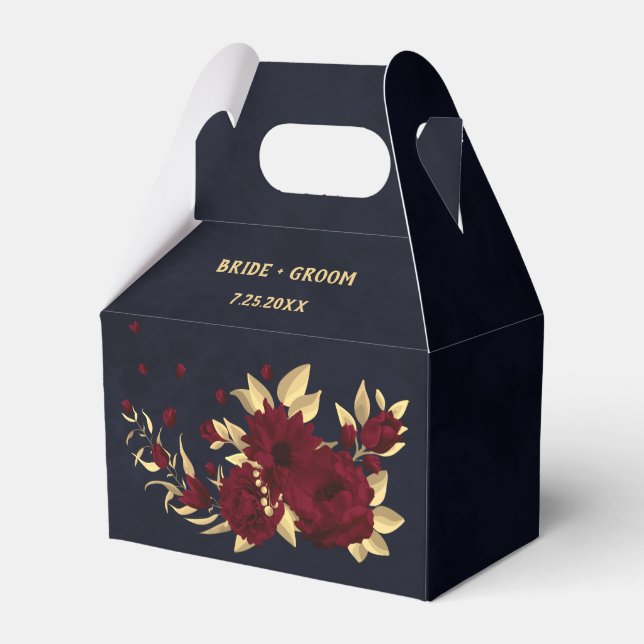 Chic burgundy and gold navy wedding favor box (Front Side)