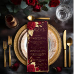 Chic Burgundy and Gold Spanish Red Wedding Menu<br><div class="desc">Craft an unforgettable dining experience for your wedding day with our Customizable Burgundy and Gold Wedding Menu Template. Part of the Flamenco Wedding Suite Collection, this template exudes the elegance of a Spanish affair with its deep burgundy backdrop and sophisticated gold accents. Ideal for couples who desire a personalized touch,...</div>