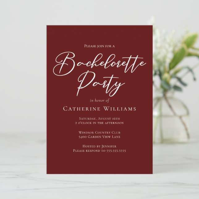 Chic Burgundy Bachelorette Party Invitation (Standing Front)