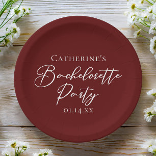 Chic Burgundy Bachelorette Party Personalized Paper Plate