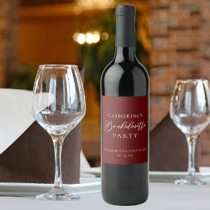 Chic Burgundy Bachelorette Party Personalized Wine Label
