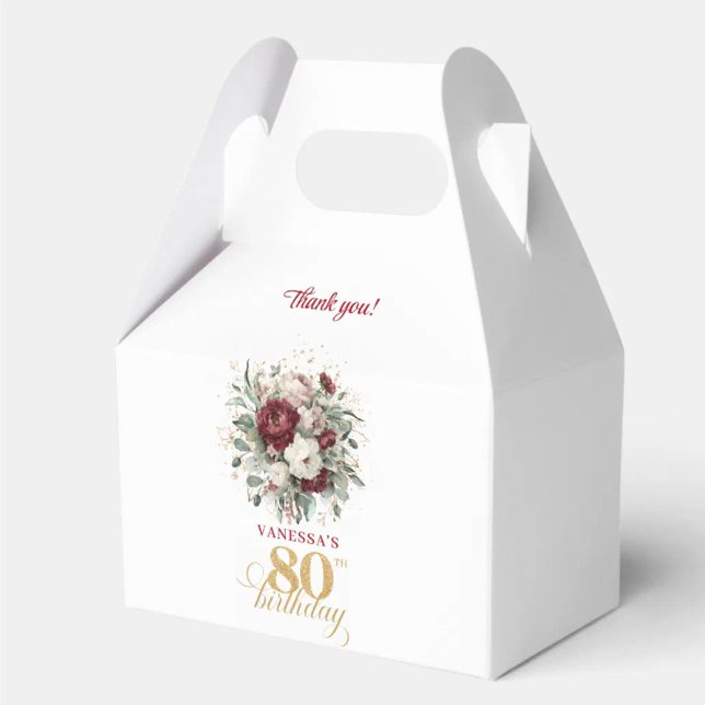 Chic Burgundy Blush 80th Birthday Favour Box (Chic Burgundy Blush 80th Birthday Favor Box)