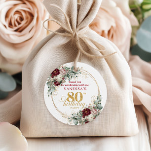 Chic Burgundy Blush Floral 80th Birthday Favour Ta Tags