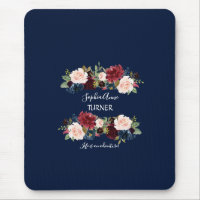 Chic Burgundy Blush Floral Navy Blue Monogram