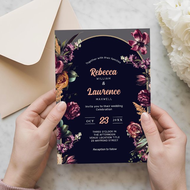 Chic burgundy blush floral wedding Invitation (Creator Uploaded)