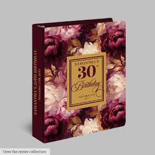 Chic Burgundy Blush Gold Boho 30th Birthday Gift Binder