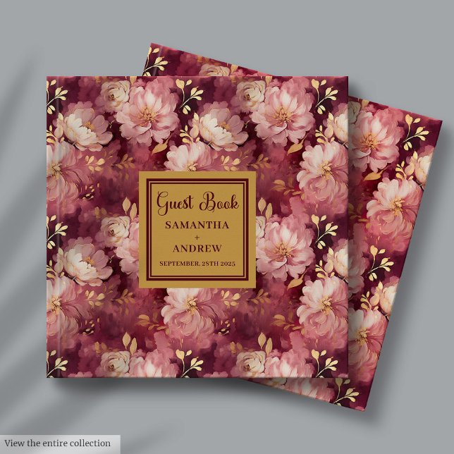 Chic Burgundy Blush Gold Boho Wedding Guest Book (Chic Burgundy Blush Gold Boho Wedding Guest Book)