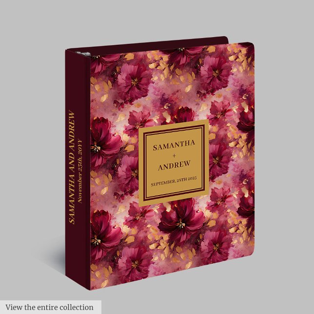 Chic Burgundy Blush Gold Wedding Photo Keepsake Binder (Chic Burgundy Blush Gold Wedding Photo Keepsake 3 ring binder )