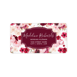 Chic Burgundy & Blush Pink Watercolor Floral Label