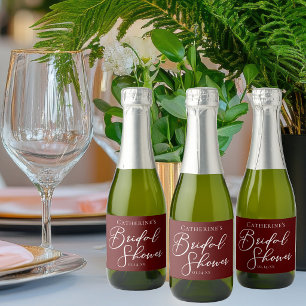 Chic Burgundy Bridal Shower Personalized Mini Sparkling Wine Label