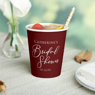 Chic Burgundy Bridal Shower Personalized Paper Cups