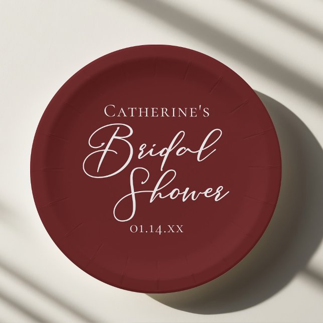 Chic Burgundy Bridal Shower Personalized Paper Plate (Creator Uploaded)
