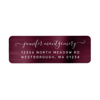 Chic Burgundy Brushed Metal Return Address