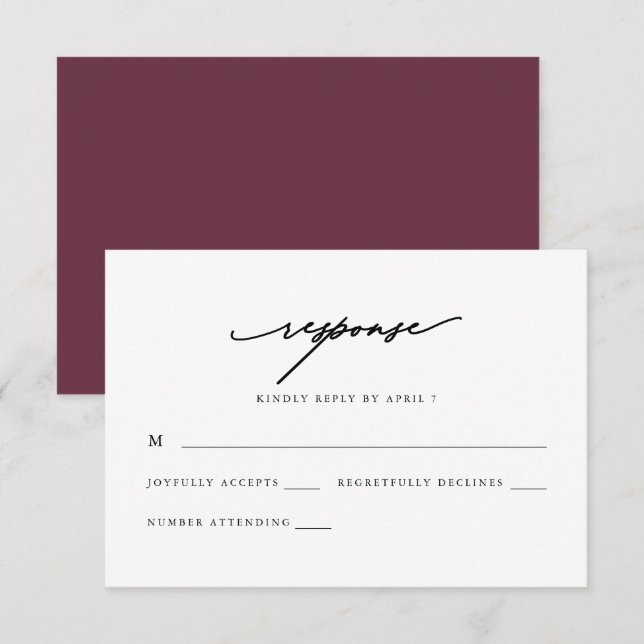 Chic Burgundy Calligraphie Mariage Rsvp Réponse (Devant / Derrière)