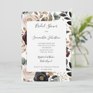Chic Burgundy Cream Floral Bridal Shower Invitation
