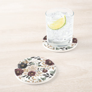 Chic Burgundy Cream Floral   Coaster