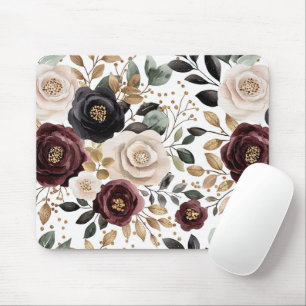 Chic Burgundy Cream Floral Mouse Pad