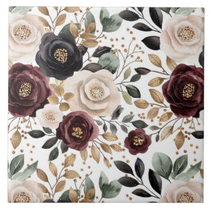 Chic Burgundy Cream Floral   Tile