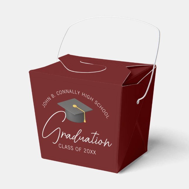Chic Burgundy Custom Graduation Party Fortune Favor Box (Front Side)