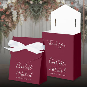 Chic Burgundy Elegant Script Wedding Favor Box