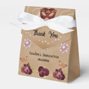Chic Burgundy English Roses Quinceañera Masquerade Favor Box