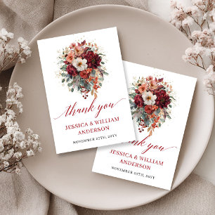 Chic Burgundy Eucalyptus Wedding Thank You Card  