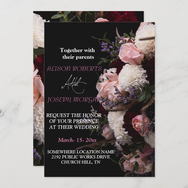  Chic burgundy floral   Wedding Invitation (Front/Back)