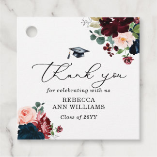 Chic Burgundy Florals Script Thank You Graduation Favour Tags
