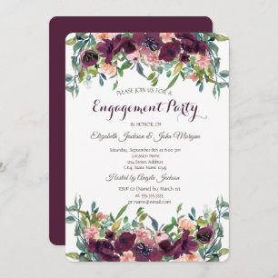Chic Burgundy Flowers Engagement   Invitation